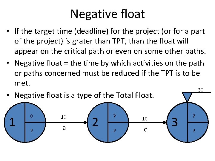 Negative float • If the target time (deadline) for the project (or for a
