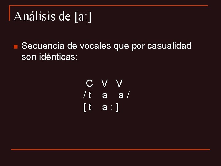 Análisis de [a: ] n Secuencia de vocales que por casualidad son idénticas: C