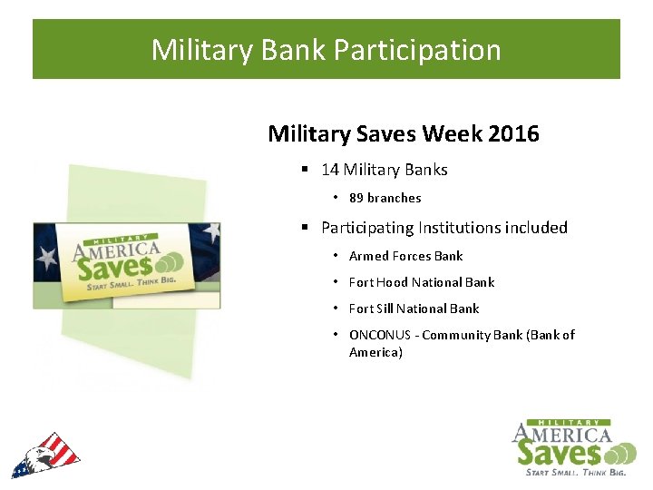 Military Bank Participation Military Saves Week 2016 § 14 Military Banks • 89 branches