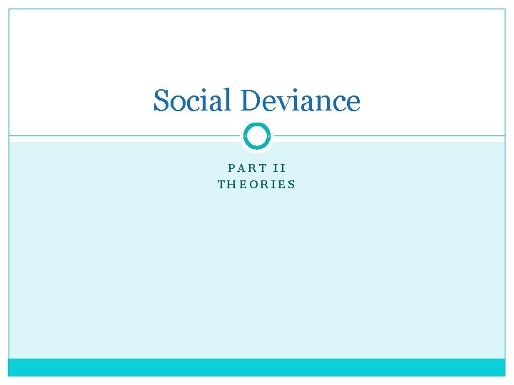 Social Deviance PART II THEORIES 