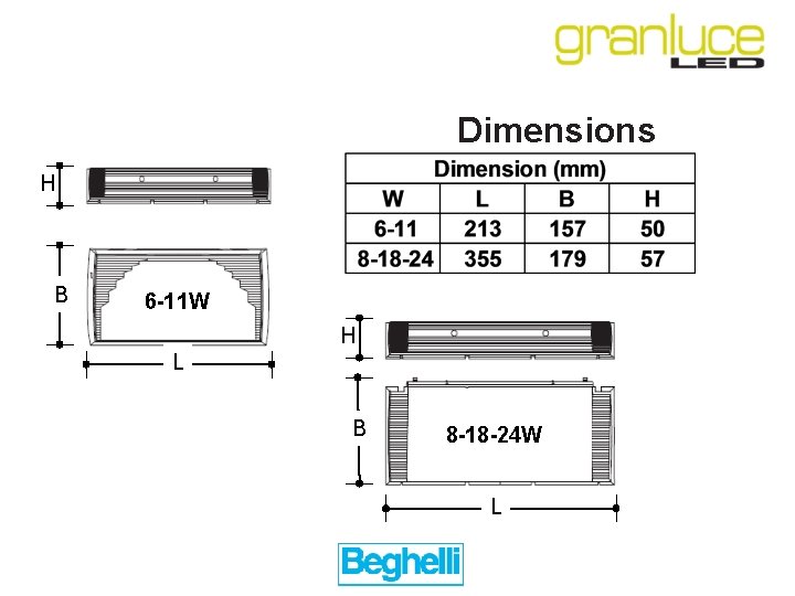 Dimensions H B 6 -11 W H L B 8 -18 -24 W L