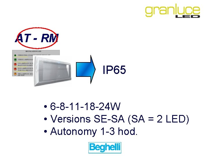 AT - RM IP 65 • 6 -8 -11 -18 -24 W • Versions