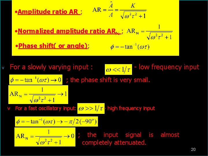  • Amplitude ratio AR ; • Normalized amplitude ratio ARN ; • Phase