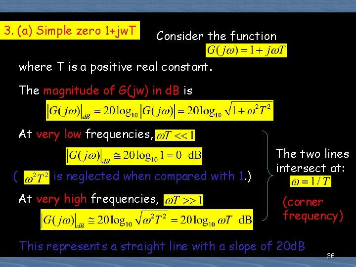 3. (a) Simple zero 1+jw. T Consider the function where T is a positive