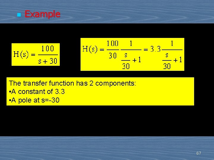 n Example The transfer function has 2 components: • A constant of 3. 3