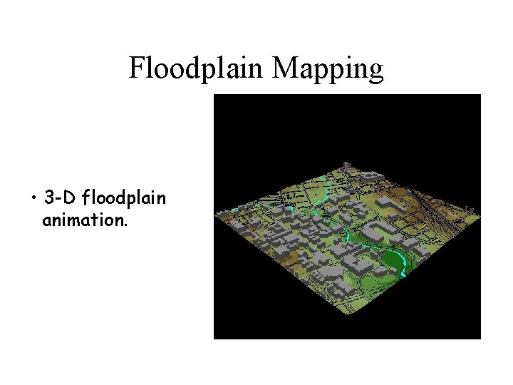 Floodplain Mapping • 3 -D floodplain animation. 