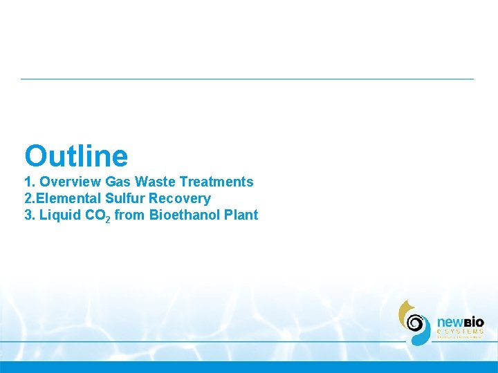 Outline 1. Overview Gas Waste Treatments 2. Elemental Sulfur Recovery 3. Liquid CO 2