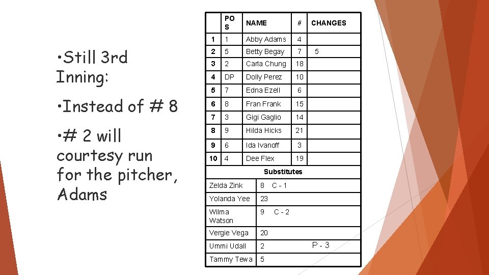  • Still 3 rd Inning: • Instead of # 8 • # 2