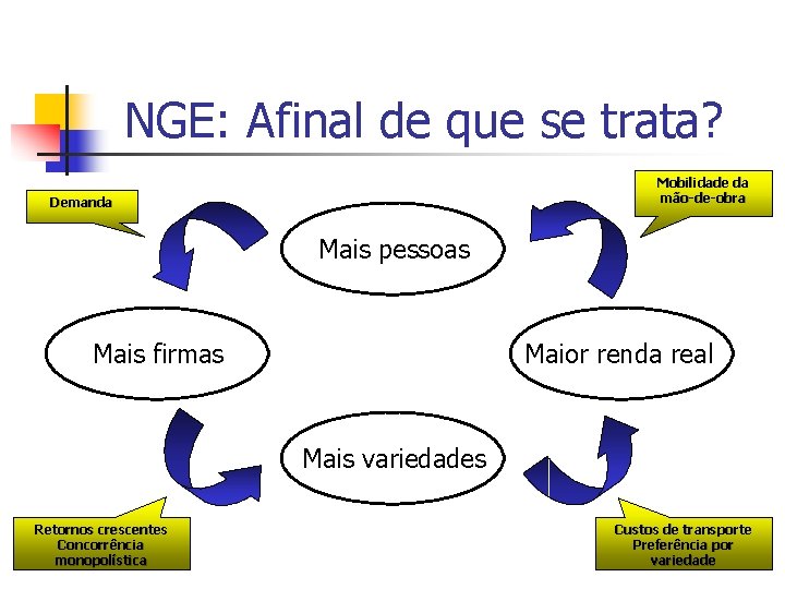 NGE: Afinal de que se trata? Mobilidade da mão-de-obra Demanda Mais pessoas Mais firmas