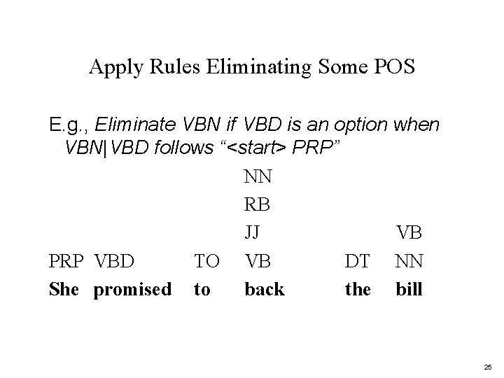 Apply Rules Eliminating Some POS E. g. , Eliminate VBN if VBD is an