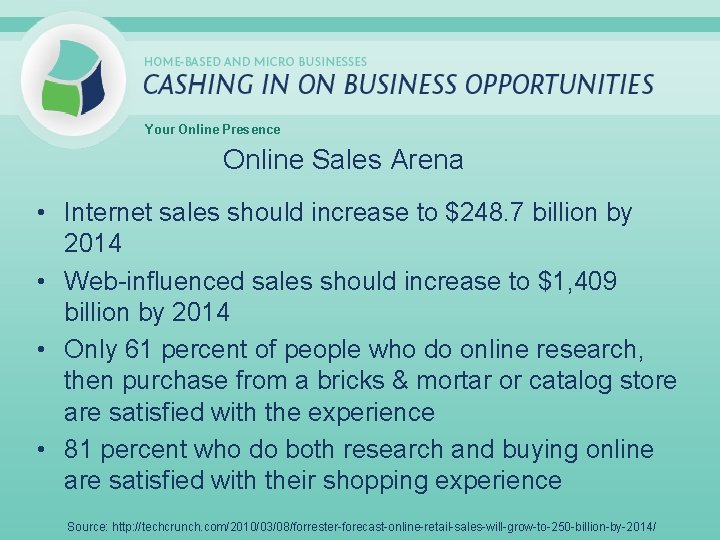 Your Online Presence Online Sales Arena • Internet sales should increase to $248. 7