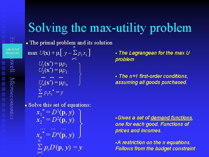 Solving the max-utility problem Frank Cowell: Microeconomics l The primal problem and its solution