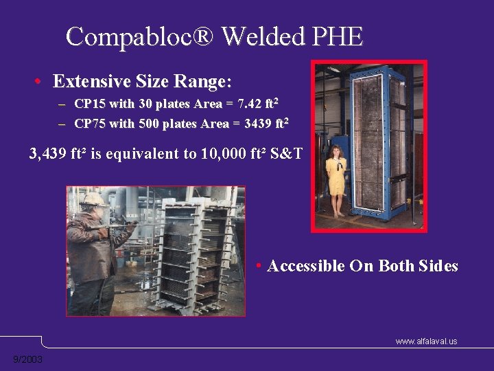 Compabloc® Welded PHE • Extensive Size Range: – CP 15 with 30 plates Area