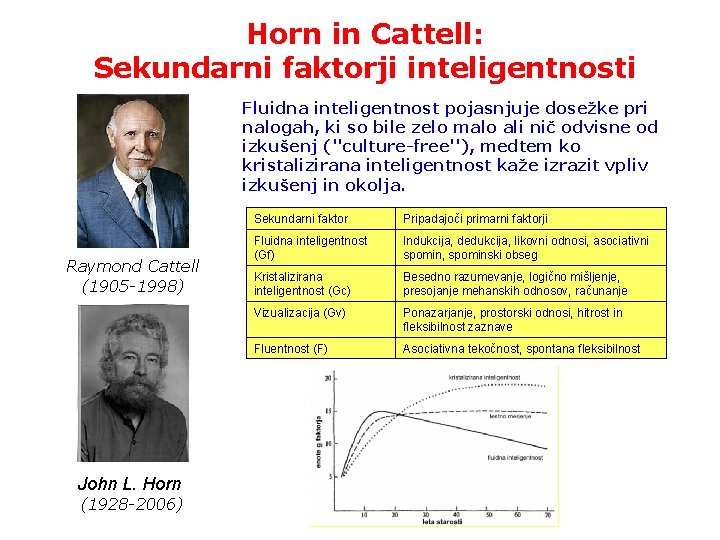 Horn in Cattell: Sekundarni faktorji inteligentnosti Fluidna inteligentnost pojasnjuje dosežke pri nalogah, ki so