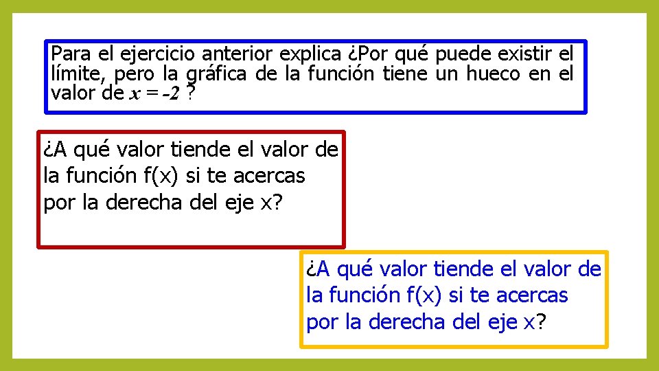 Para el ejercicio anterior explica ¿Por qué puede existir el límite, pero la gráfica