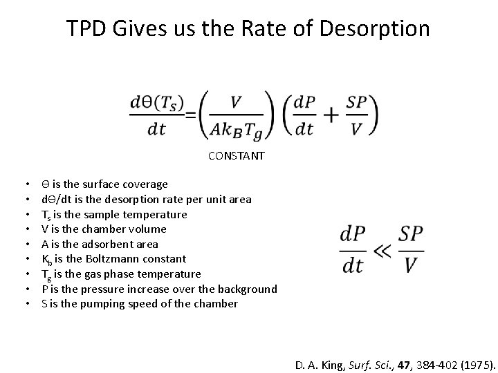 TPD Gives us the Rate of Desorption CONSTANT • • • Ө is the