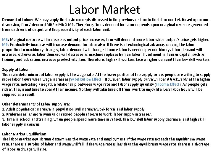 Labor Market Demand of Labor: We may apply the basic concepts discussed in the