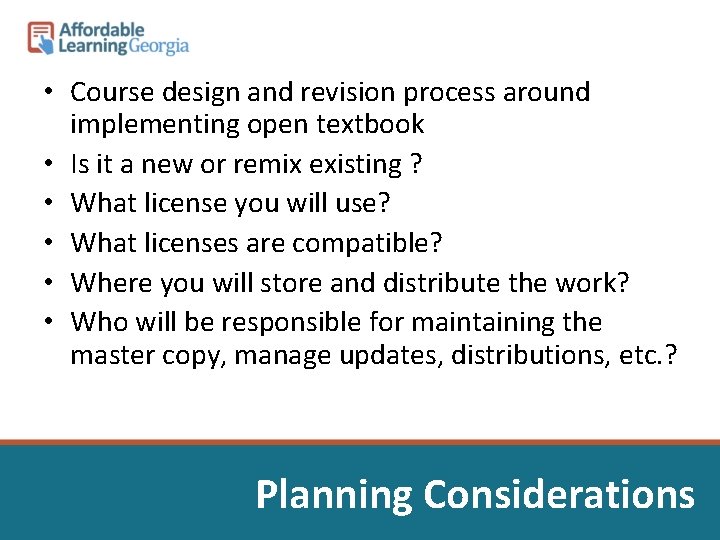  • Course design and revision process around implementing open textbook • Is it