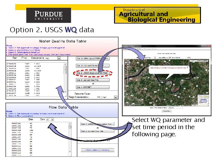 Option 2. USGS WQ data Select WQ parameter and set time period in the