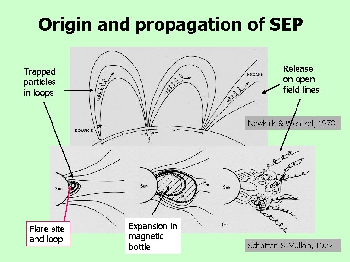 Origin and propagation of SEP Release on open field lines Trapped particles in loops