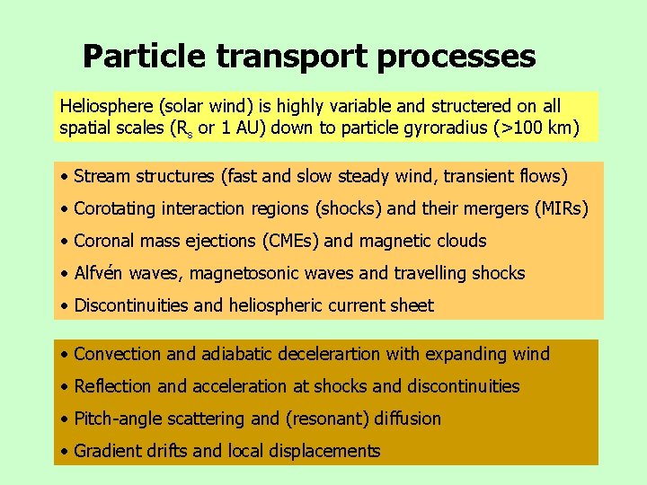 Particle transport processes Heliosphere (solar wind) is highly variable and structered on all spatial