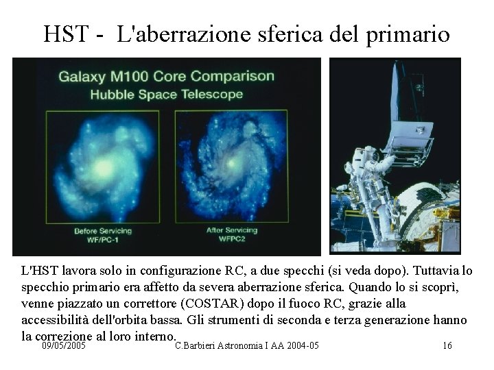 HST - L'aberrazione sferica del primario L'HST lavora solo in configurazione RC, a due