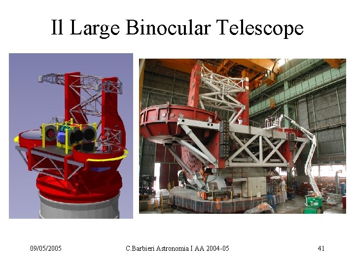 Il Large Binocular Telescope 09/05/2005 C. Barbieri Astronomia I AA 2004 -05 41 