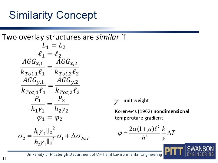 Similarity Concept Two overlay structures are similar if = unit weight Korenev’s (1962) nondimensional