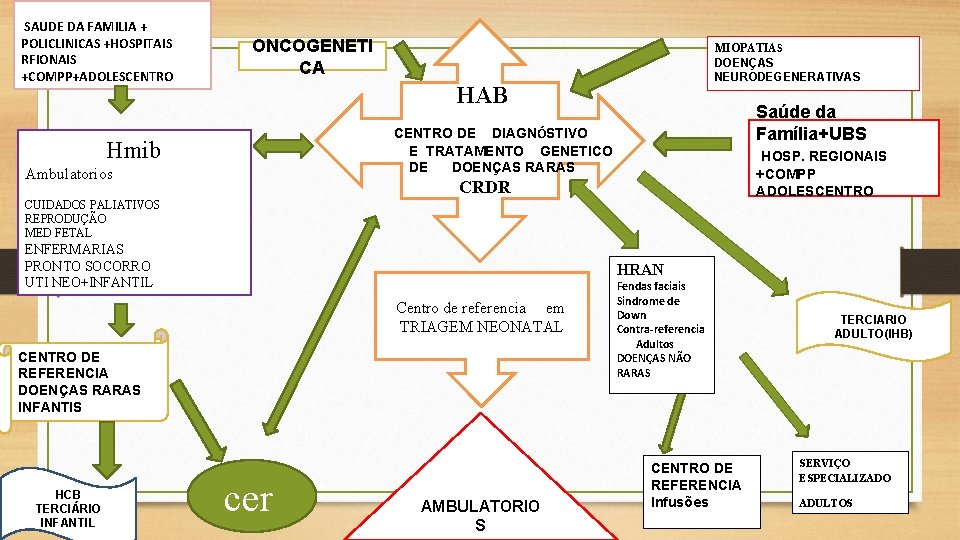 SAUDE DA FAMILIA + POLICLINICAS +HOSPITAIS RFIONAIS +COMPP+ADOLESCENTRO ONCOGENETI CA MIOPATIAS DOENÇAS NEURODEGENERATIVAS HAB