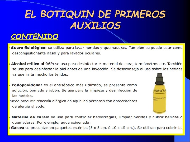 EL BOTIQUIN DE PRIMEROS AUXILIOS CONTENIDO 