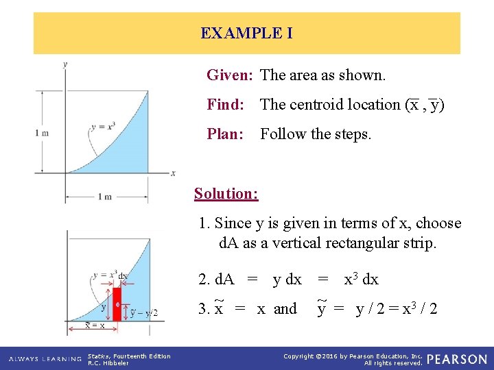 EXAMPLE I Given: The area as shown. Find: The centroid location (x , y)