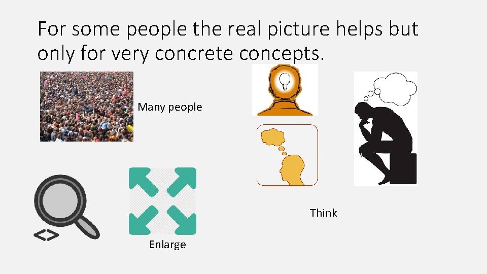 For some people the real picture helps but only for very concrete concepts. Many