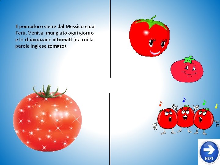 Il pomodoro viene dal Messico e dal Perù. Veniva mangiato ogni giorno e lo