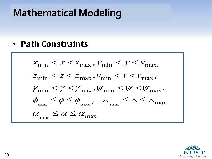 Mathematical Modeling • Path Constraints 33 