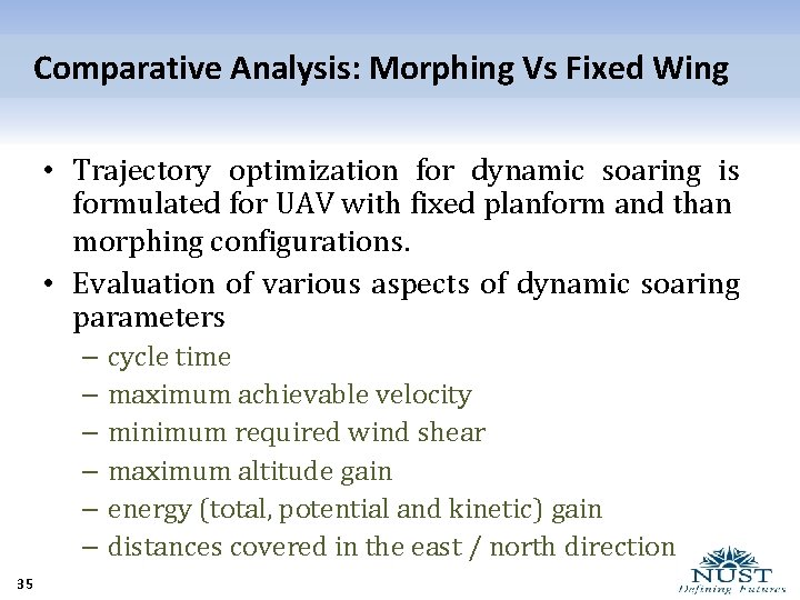 Comparative Analysis: Morphing Vs Fixed Wing • Trajectory optimization for dynamic soaring is formulated