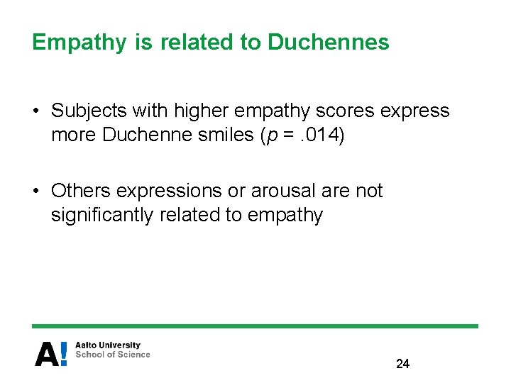 Empathy is related to Duchennes • Subjects with higher empathy scores express more Duchenne