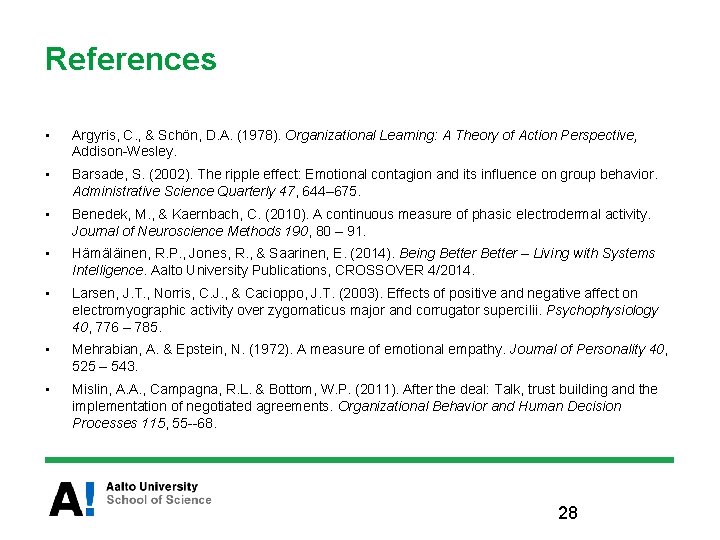References • Argyris, C. , & Schön, D. A. (1978). Organizational Learning: A Theory