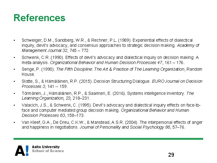 References • Schweiger, D. M. , Sandberg, W. R. , & Rechner, P. L.