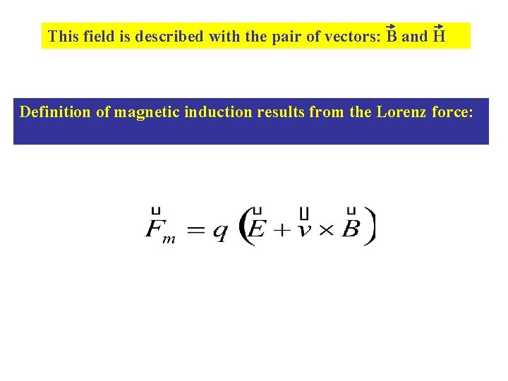 This field is described with the pair of vectors: B and H Definition of