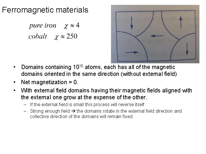 Ferromagnetic materials • Domains containing 1015 atoms, each has all of the magnetic domains