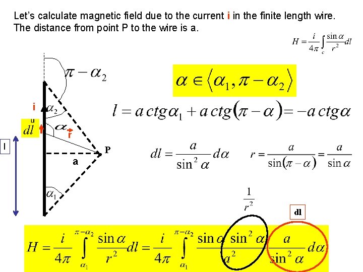 Let’s calculate magnetic field due to the current i in the finite length wire.