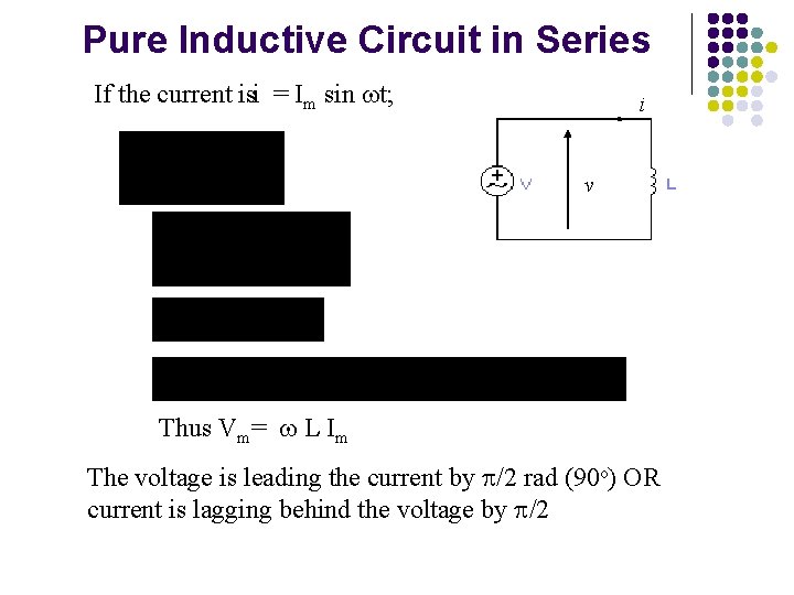 Pure Inductive Circuit in Series If the current isi = Im sin t; i