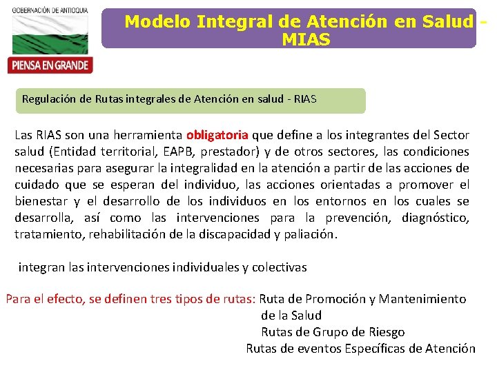 Modelo Integral de Atención en Salud MIAS Regulación de Rutas integrales de Atención en