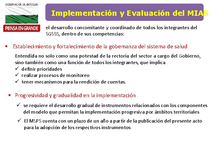 Implementación y Evaluación del MIAS el desarrollo concomitante y coordinado de todos los integrantes