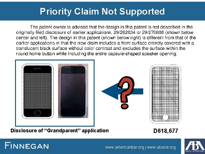 Priority Claim Not Supported Disclosure of “Grandparent” application D 618, 677 www. americanbar. org