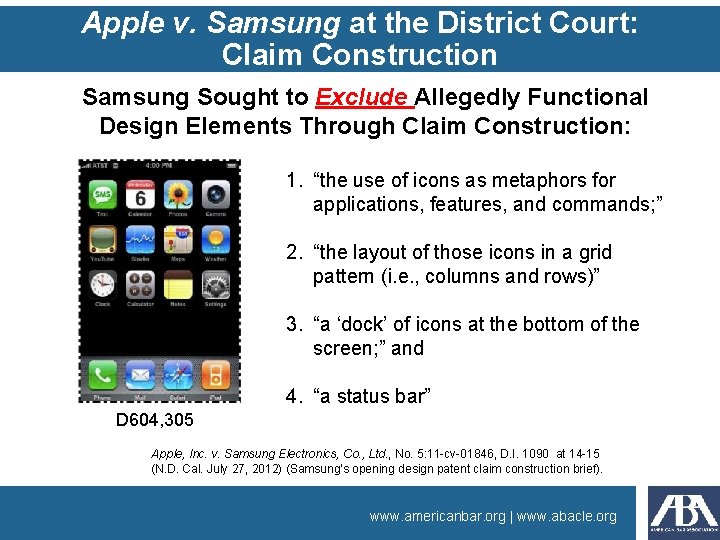 Apple v. Samsung at the District Court: Claim Construction Samsung Sought to Exclude Allegedly