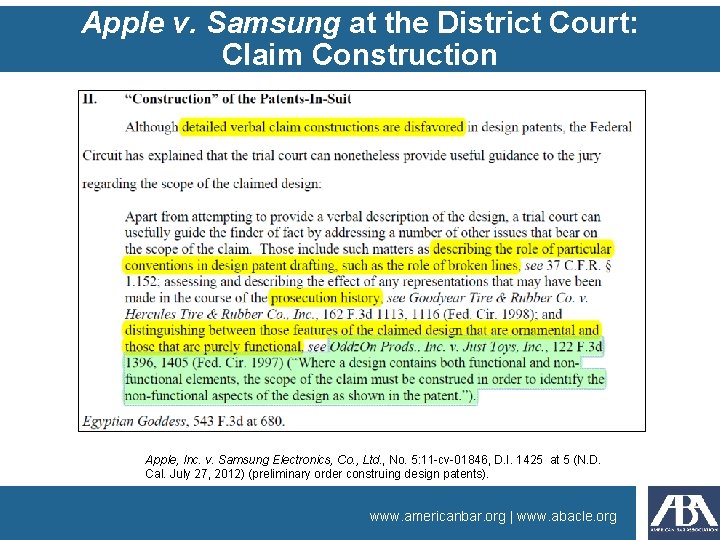 Apple v. Samsung at the District Court: Claim Construction Apple, Inc. v. Samsung Electronics,