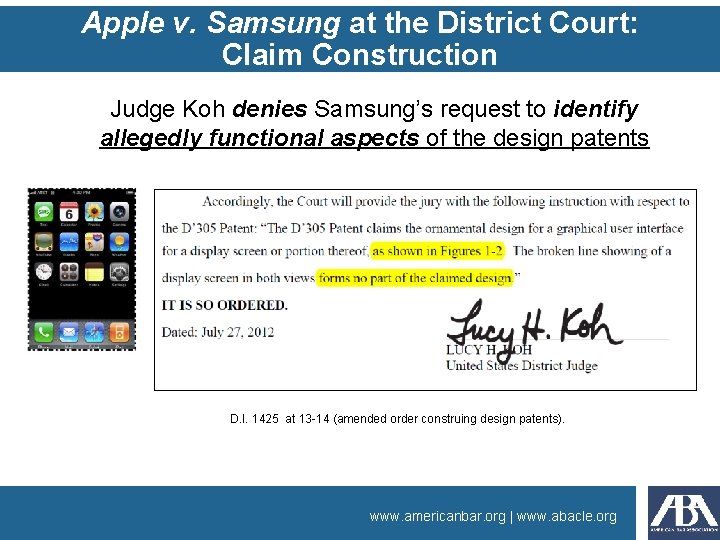 Apple v. Samsung at the District Court: Claim Construction Judge Koh denies Samsung’s request