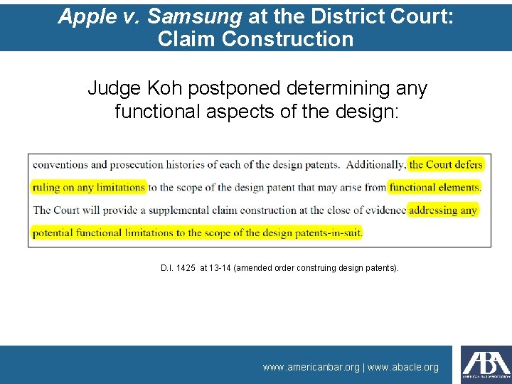 Apple v. Samsung at the District Court: Claim Construction Judge Koh postponed determining any