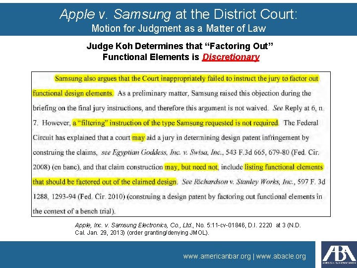 Apple v. Samsung at the District Court: Motion for Judgment as a Matter of